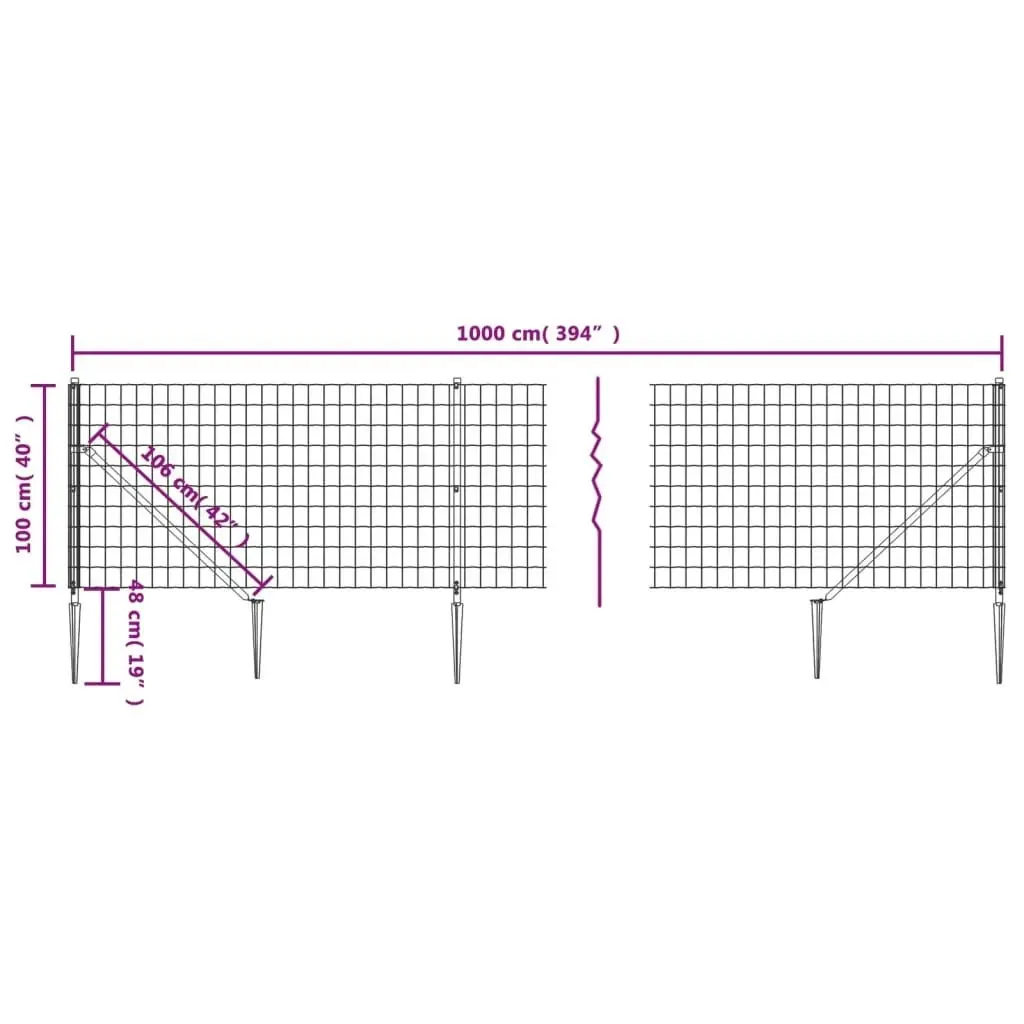 Wire Mesh Fence with Spike Anchors Anthracite 1x10 m 154257