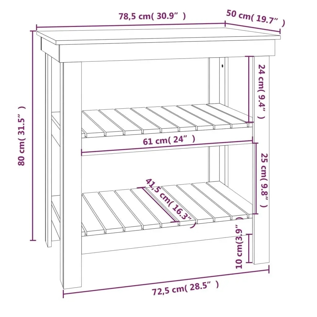 Work Bench White 78.5x50x80 cm Solid Wood Pine 823640