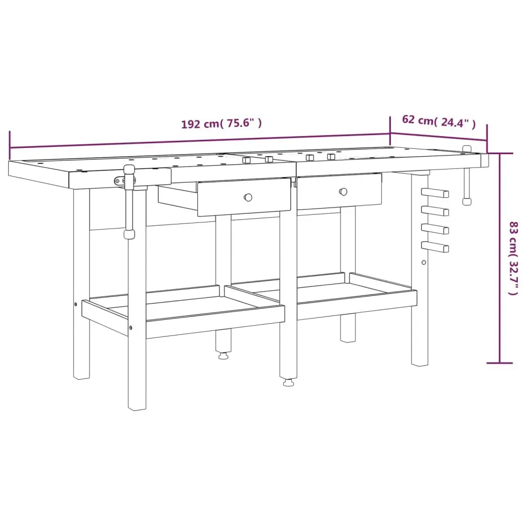 Workbench with Drawers and Vices 192x62x83 cm Solid Wood Acacia 153325