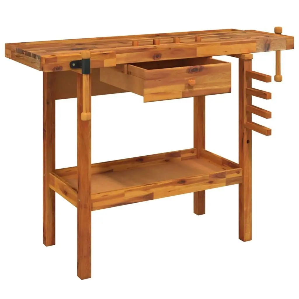 Workbench with Drawer and Vices 124x52x83 cm Solid Wood Acacia 153320