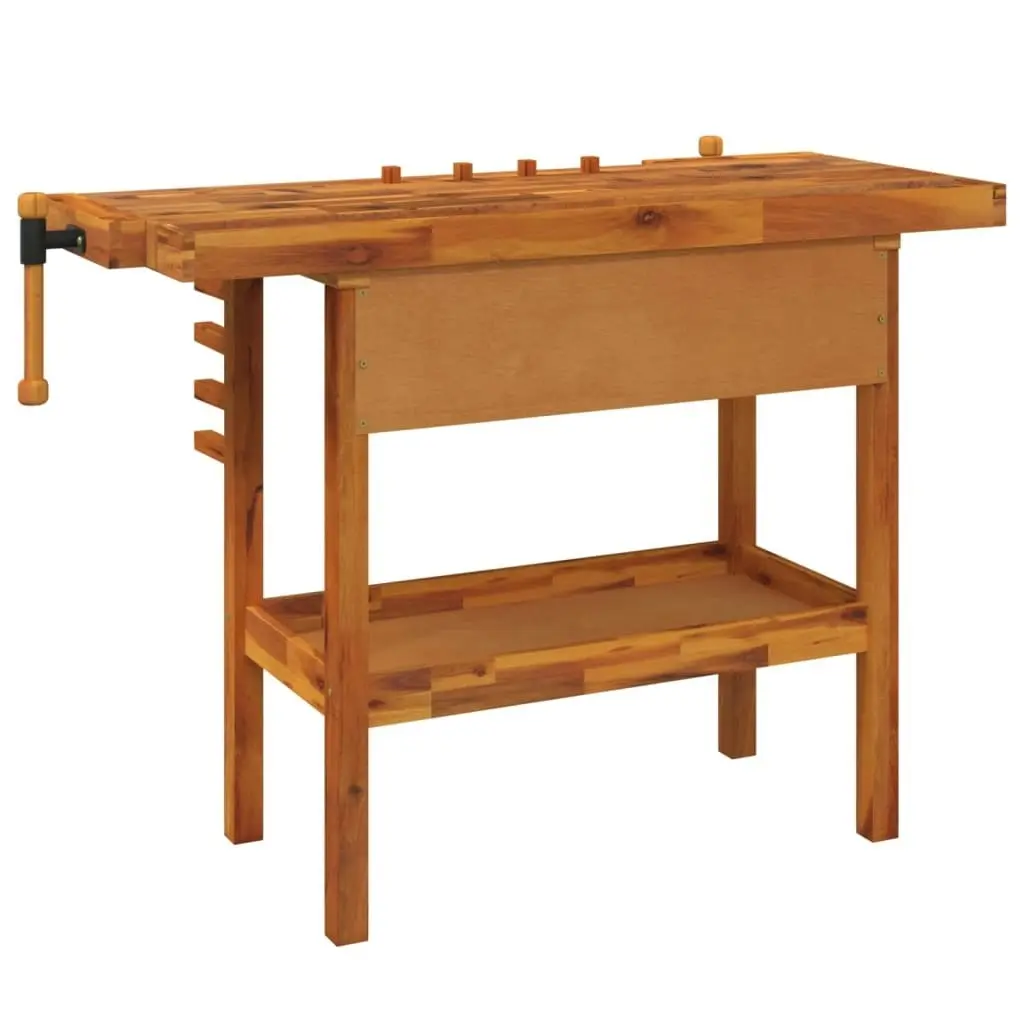 Workbench with Drawer and Vices 124x52x83 cm Solid Wood Acacia 153320