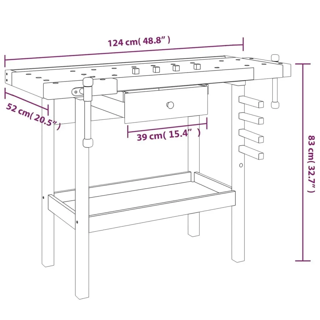 Workbench with Drawer and Vices 124x52x83 cm Solid Wood Acacia 153320