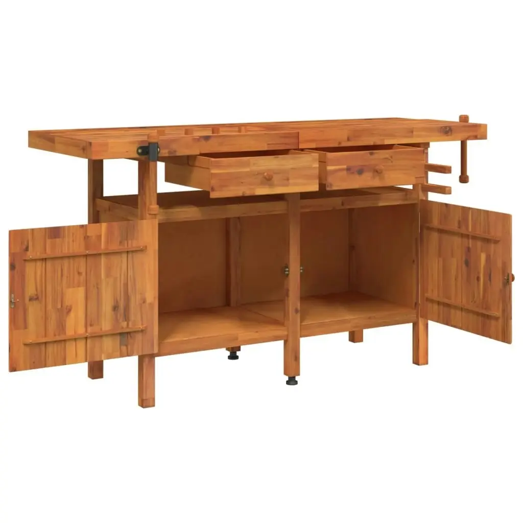 Workbench with Drawers and Vices 162x62x83 cm Solid Wood Acacia 153324