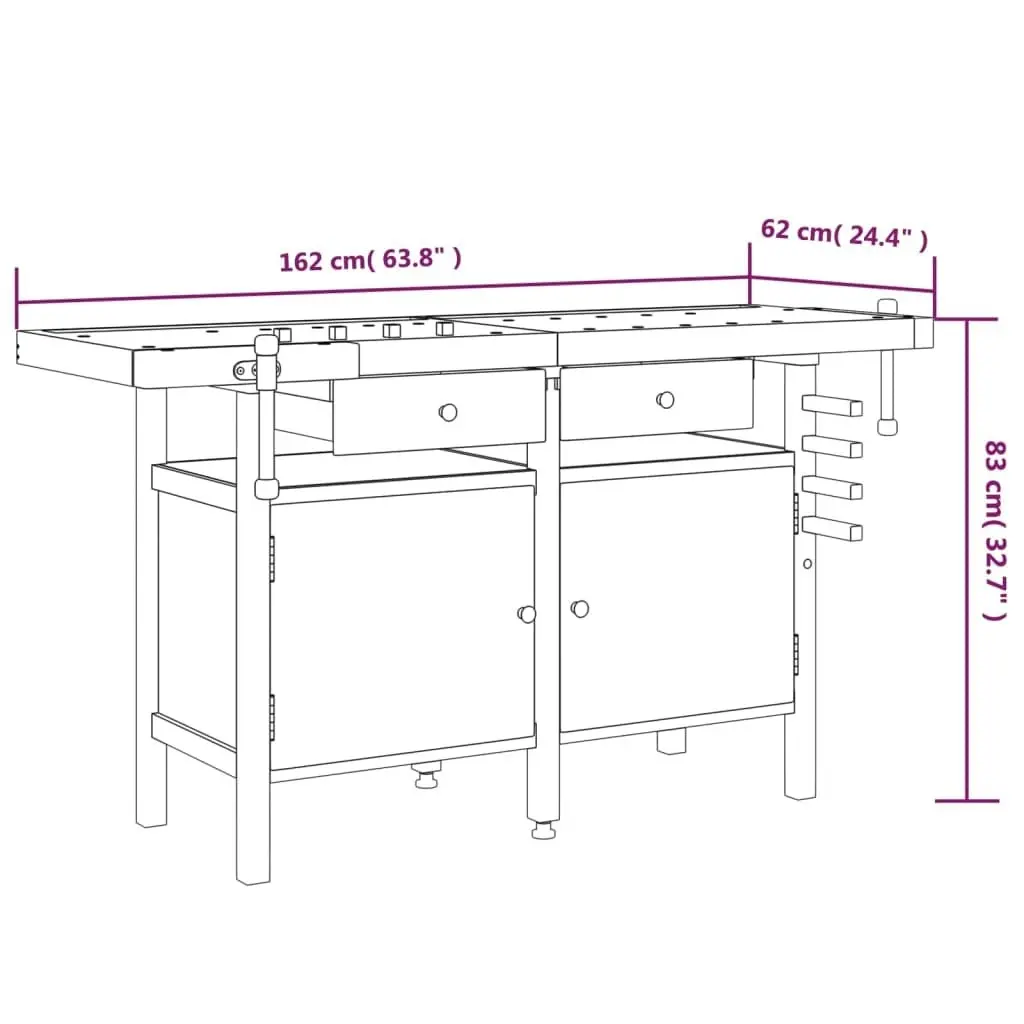 Workbench with Drawers and Vices 162x62x83 cm Solid Wood Acacia 153324