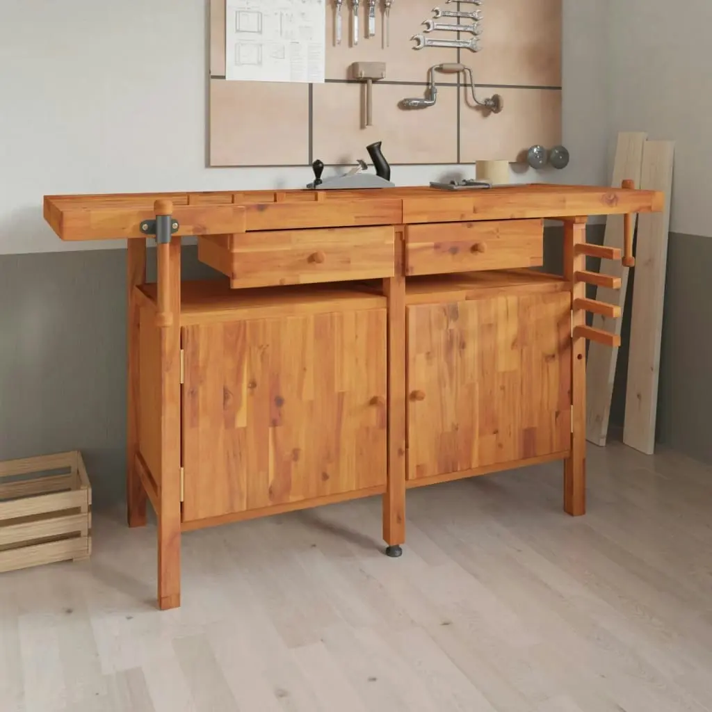 Workbench with Drawers and Vices 162x62x83 cm Solid Wood Acacia 153324