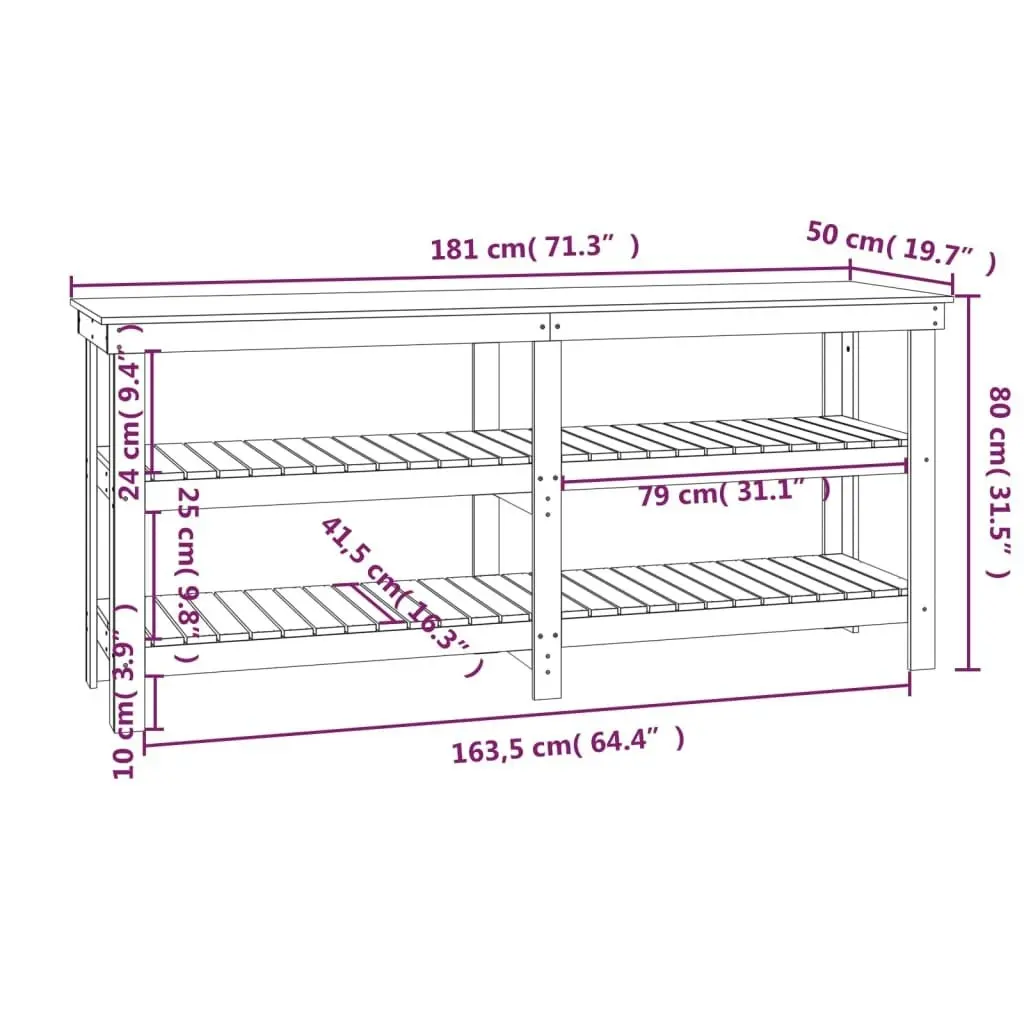 Work Bench 181x50x80 cm Solid Wood Pine 823654