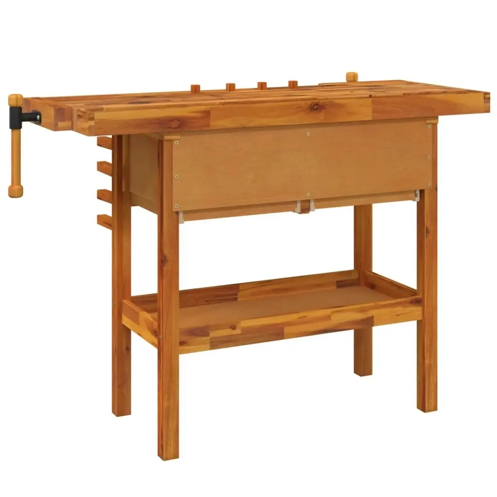 Workbench with Drawers and Vices 124x52x83 cm Solid Wood Acacia 153322