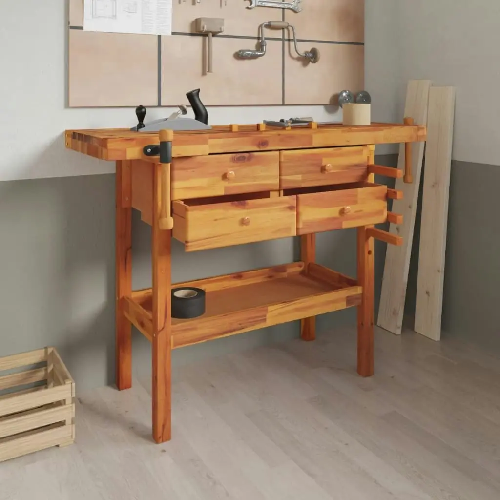 Workbench with Drawers and Vices 124x52x83 cm Solid Wood Acacia 153322