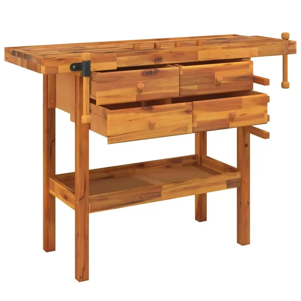 Workbench with Drawers and Vices 124x52x83 cm Solid Wood Acacia 153322