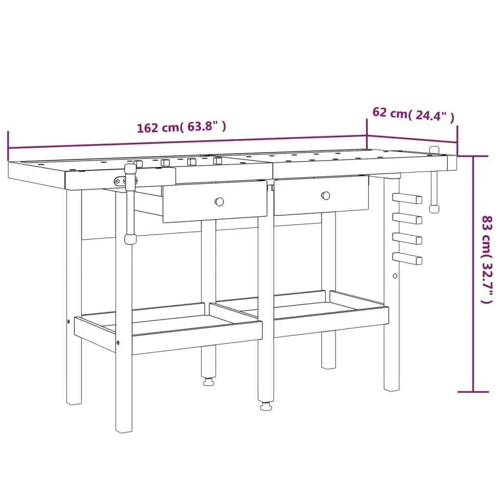 Workbench with Drawers and Vices 162x62x83 cm Solid Wood Acacia 153323