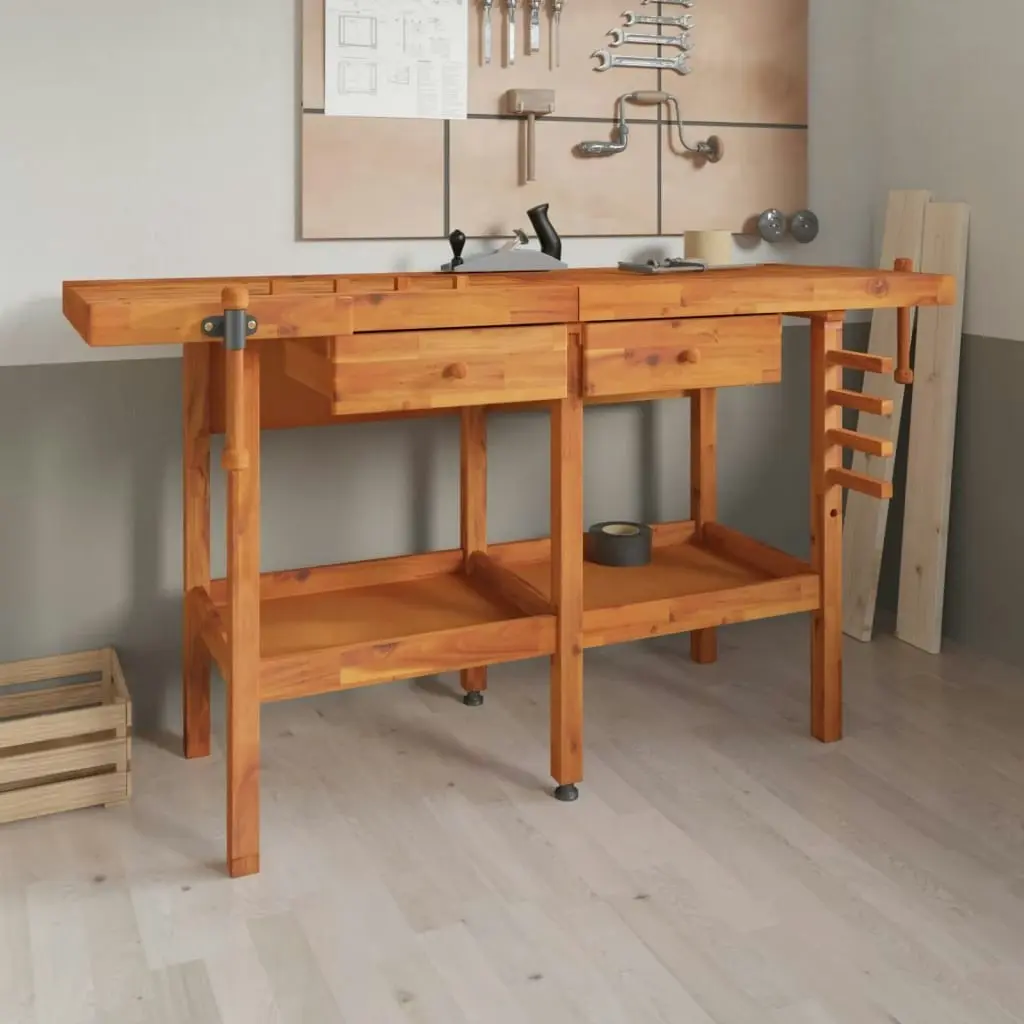 Workbench with Drawers and Vices 162x62x83 cm Solid Wood Acacia 153323