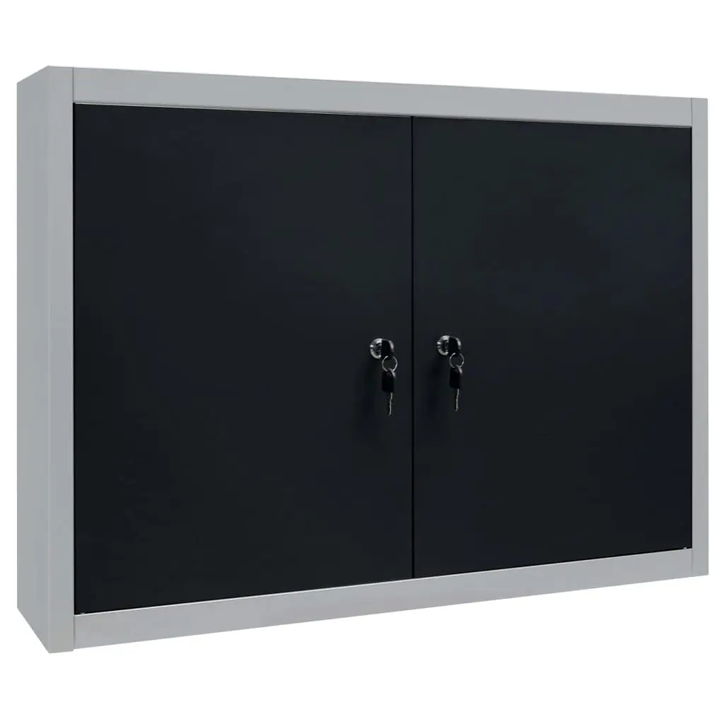 Wall Mounted Tool Cabinet Industrial Style Metal Grey and Black 145365