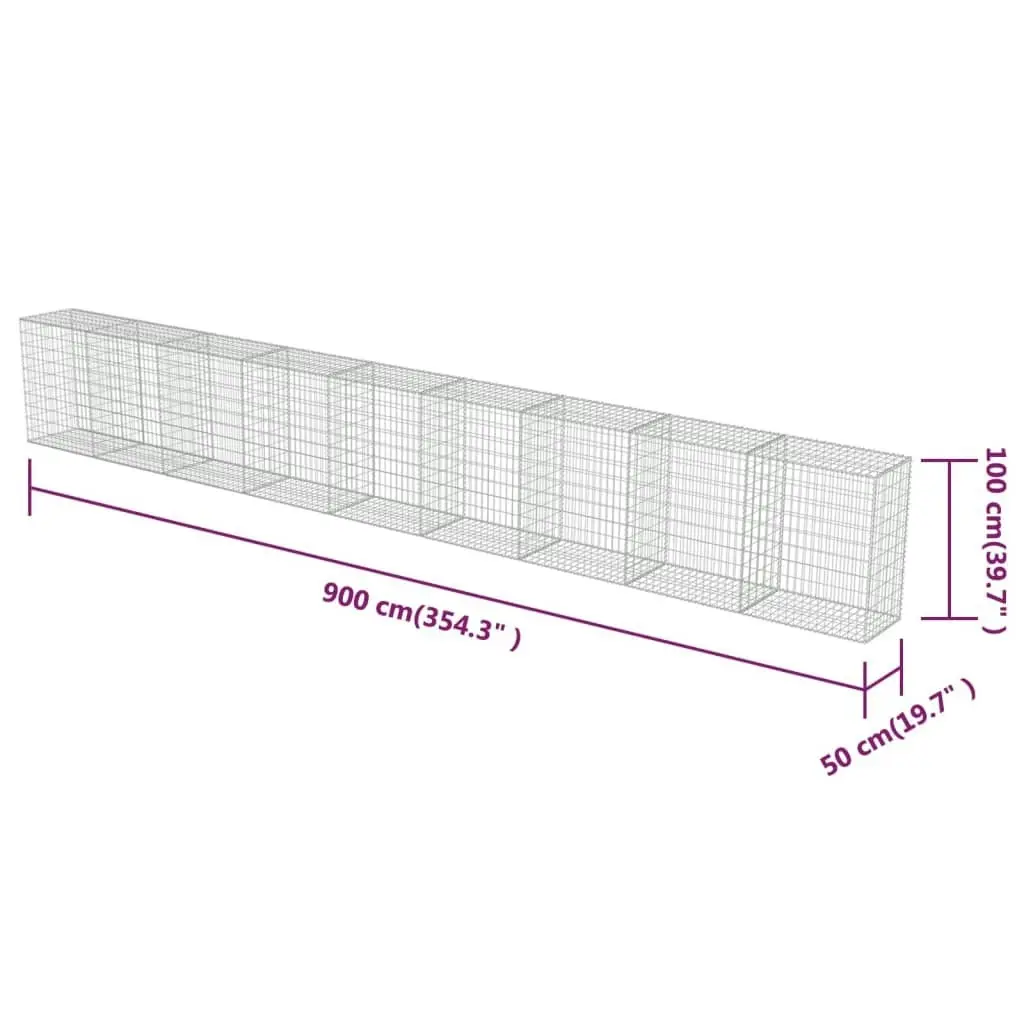 Gabion Wall with Covers Galvanised Steel 900x50x100 cm 143588