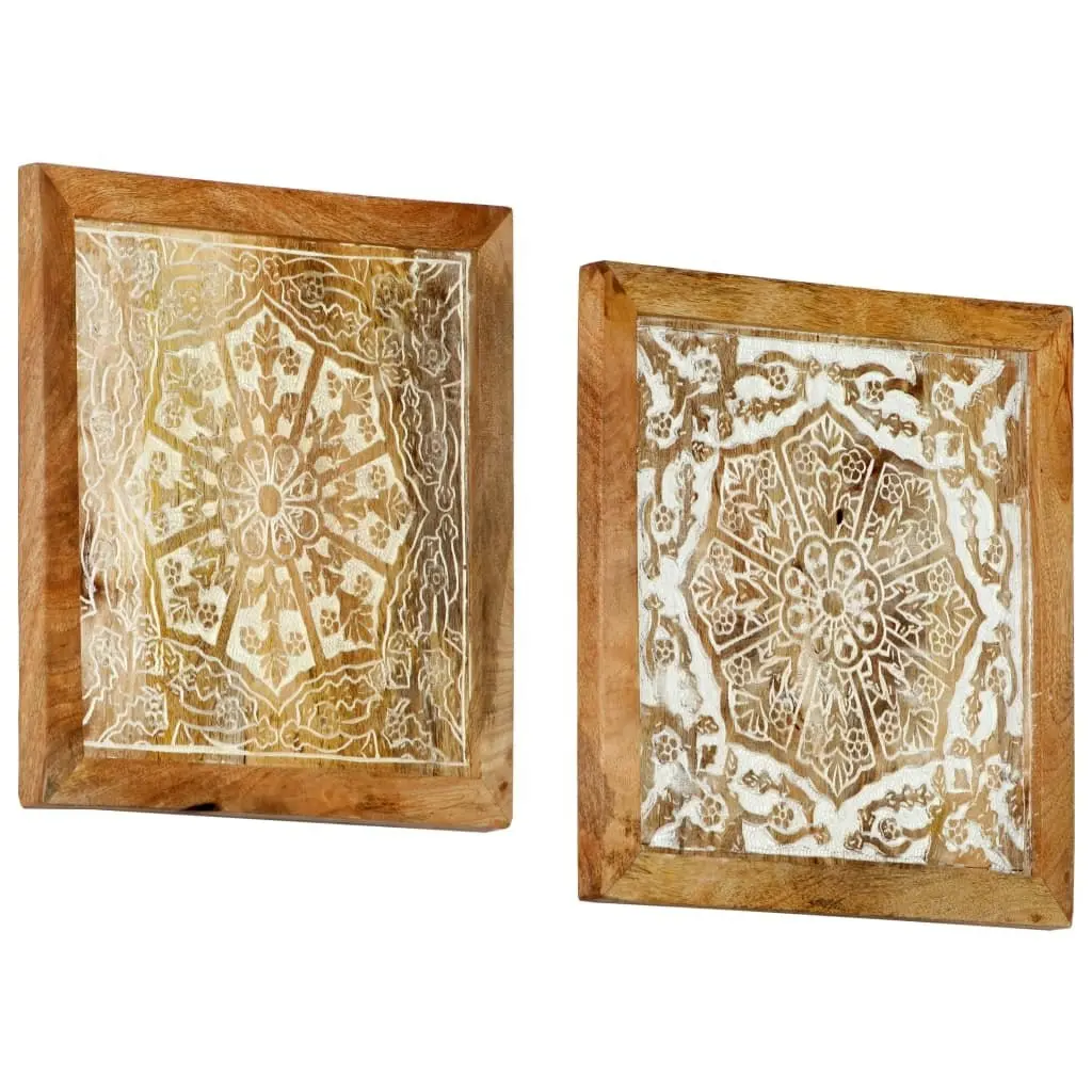 Hand-Carved Wall Panels 2 pcs Solid Mango Wood 40x40x1.5 cm 321651