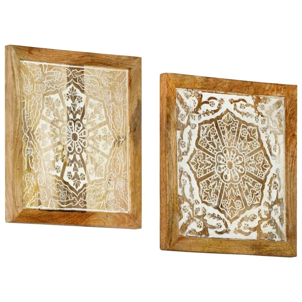 Hand-Carved Wall Panels 2 pcs Solid Mango Wood 40x40x1.5 cm 321651