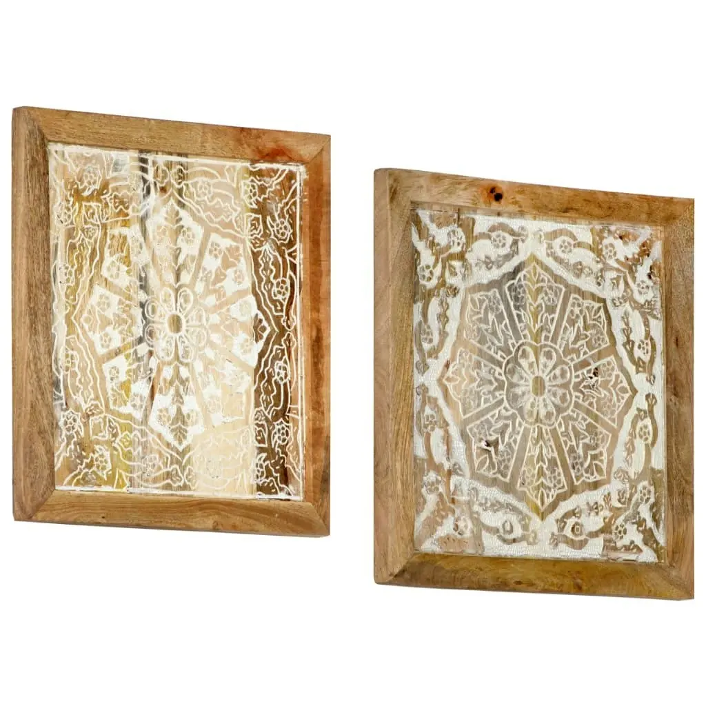 Hand-Carved Wall Panels 2 pcs Solid Mango Wood 40x40x1.5 cm 321651