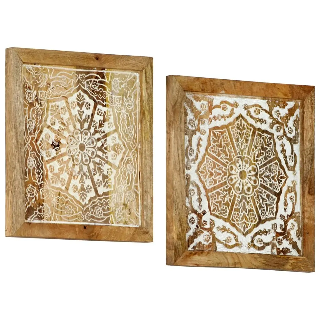 Hand-Carved Wall Panels 2 pcs Solid Mango Wood 40x40x1.5 cm 321651