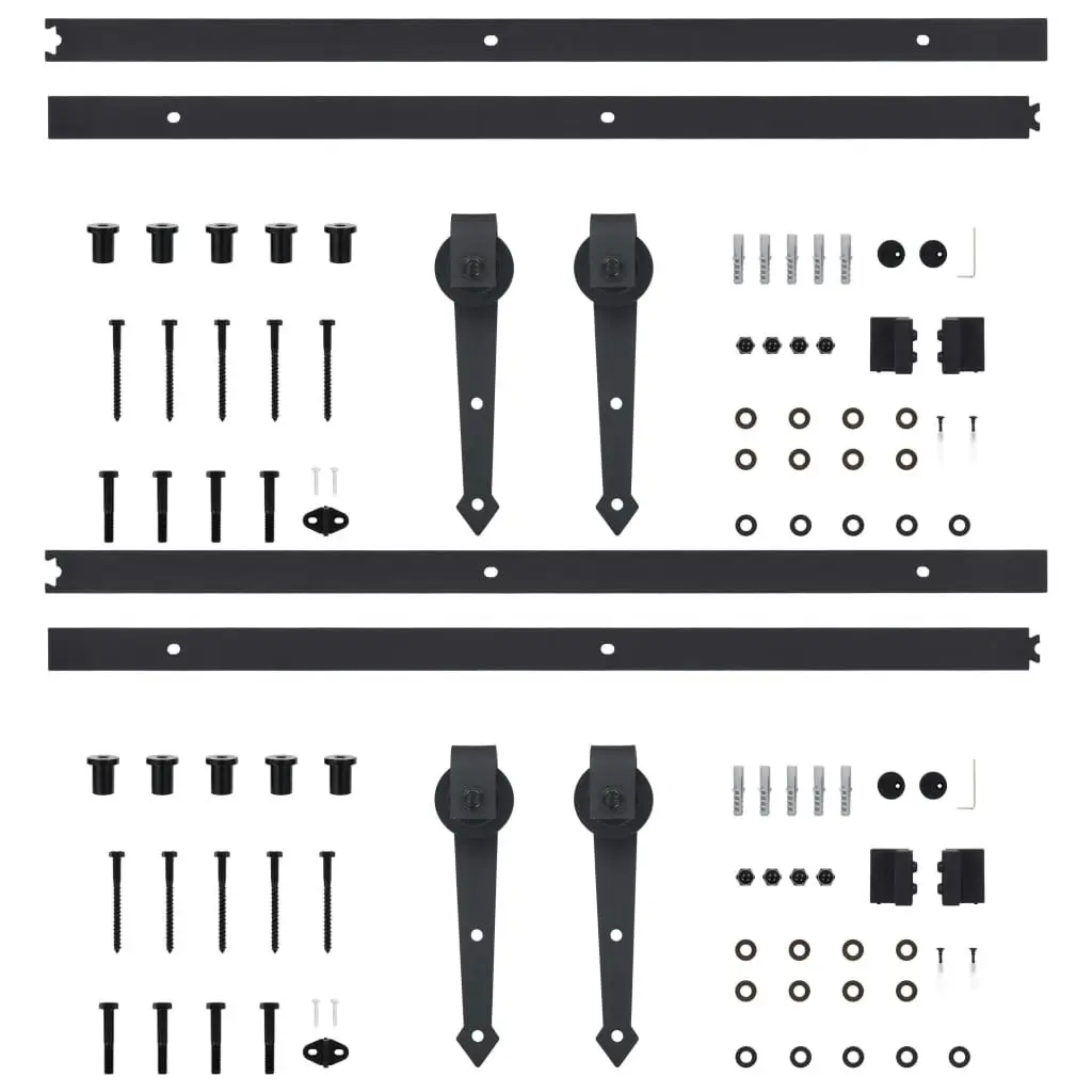 Sliding Door Hardware Kits 2 pcs 200 cm Steel Black 3059839