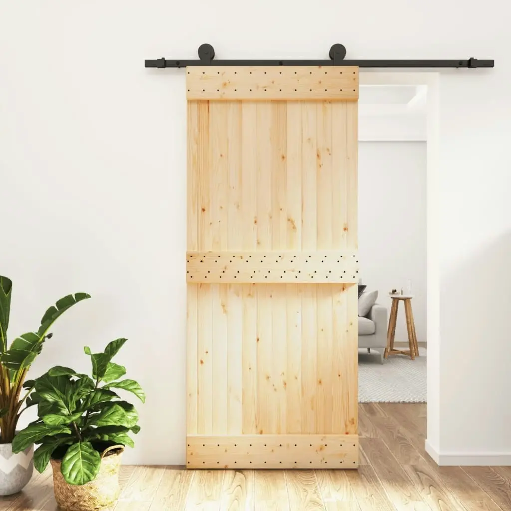 Sliding Door with Hardware Set 90x210 cm Solid Wood Pine 3203049