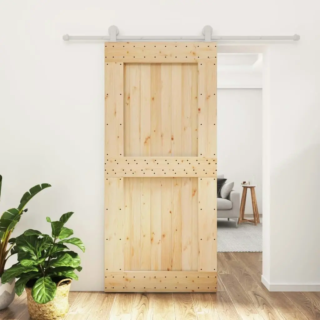 Sliding Door with Hardware Set 95x210 cm Solid Wood Pine 3203114