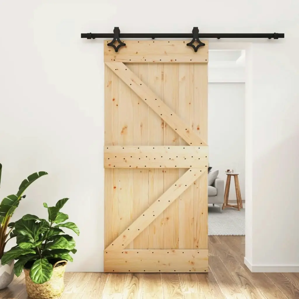 Sliding Door with Hardware Set 95x210 cm Solid Wood Pine 3203138