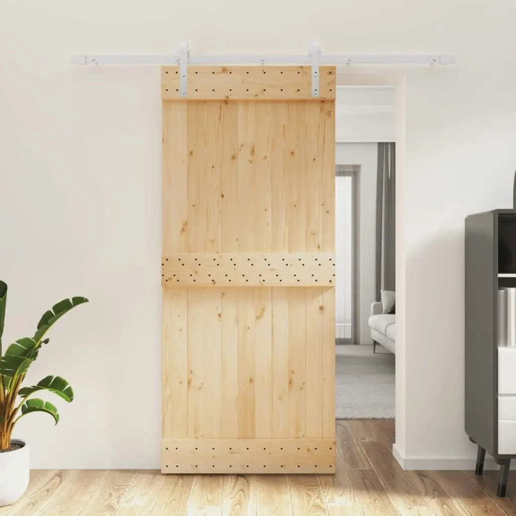 Sliding Door with Hardware Set 90x210 cm Solid Wood Pine 3203029