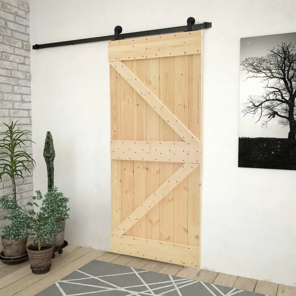 Sliding Door with Hardware Set 90x210 cm Solid Pine Wood 3057498