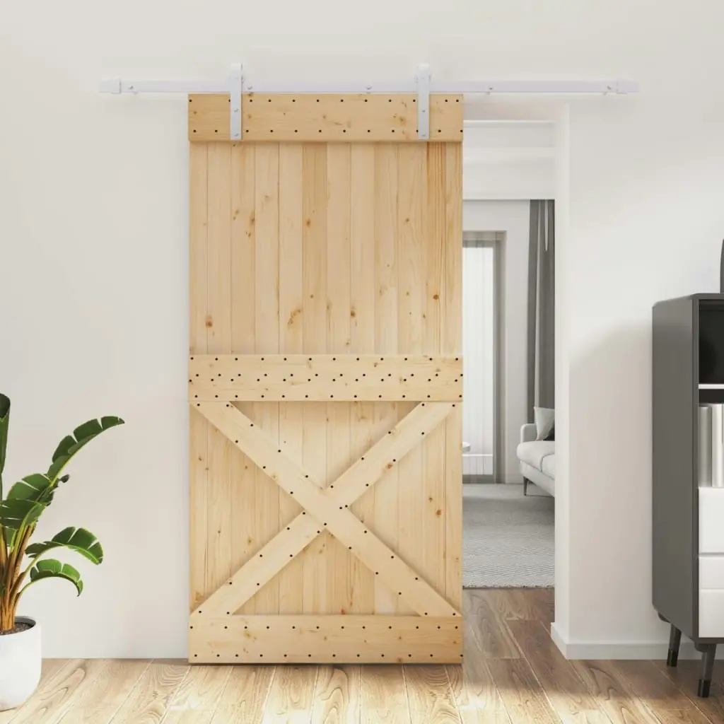 Sliding Door with Hardware Set 100x210 cm Solid Wood Pine 3203043