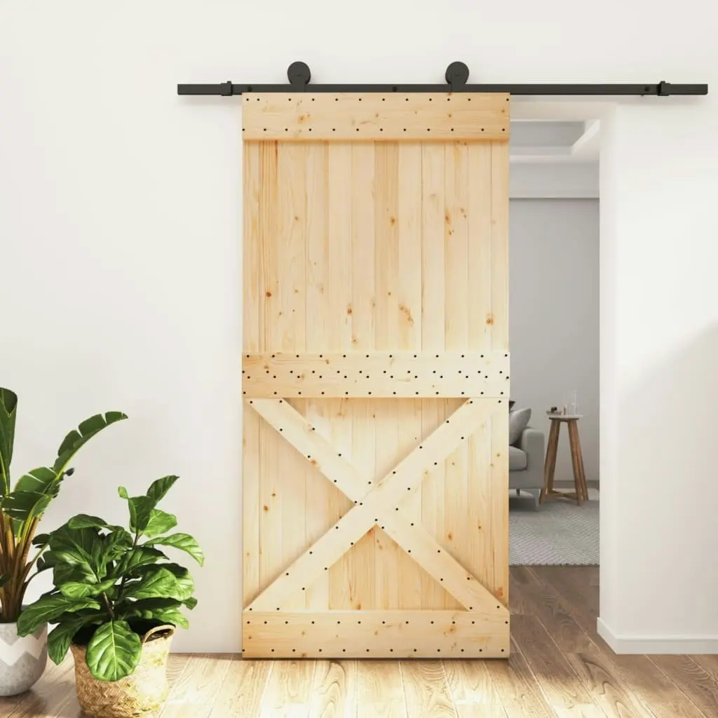 Sliding Door with Hardware Set 100x210 cm Solid Wood Pine 3203081