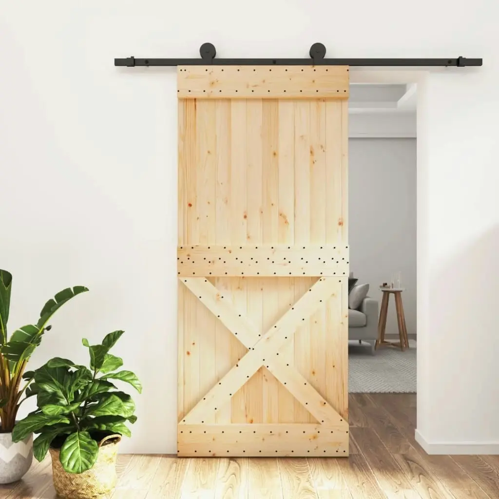 Sliding Door with Hardware Set 95x210 cm Solid Wood Pine 3203080