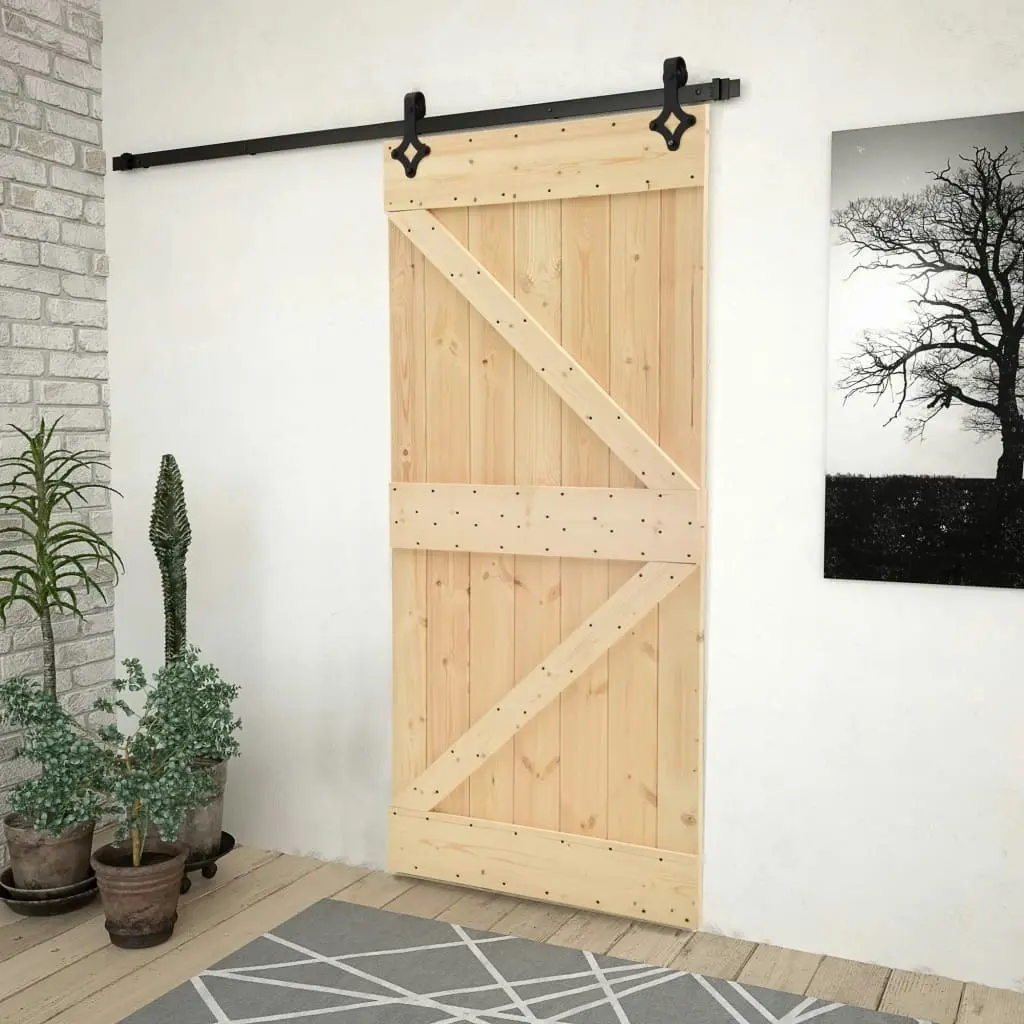 Sliding Door with Hardware Set 90x210 cm Solid Pine Wood 3057496