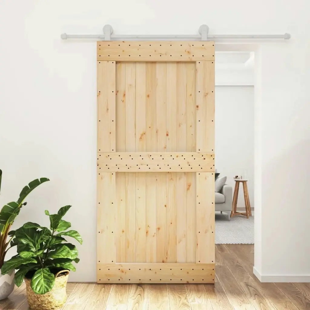 Sliding Door with Hardware Set 100x210 cm Solid Wood Pine 3203115