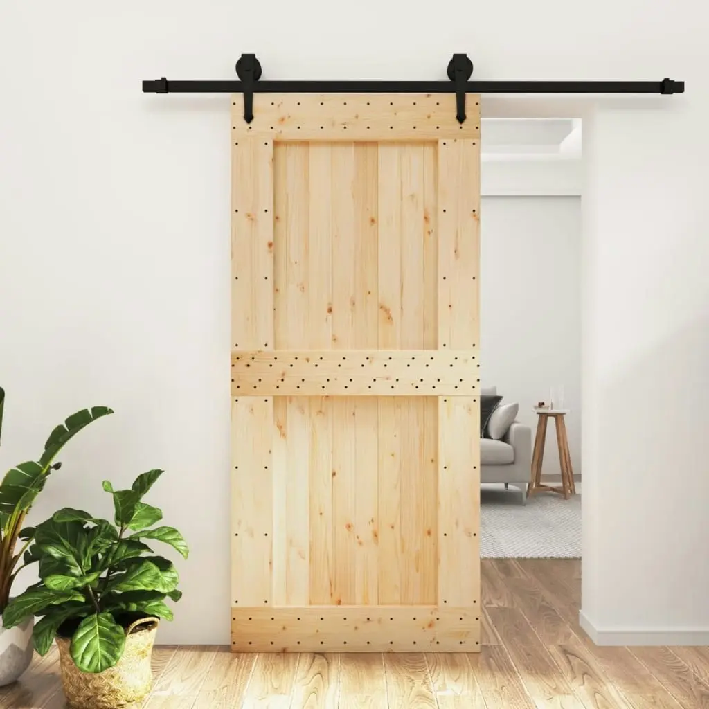 Sliding Door with Hardware Set 95x210 cm Solid Wood Pine 3203240