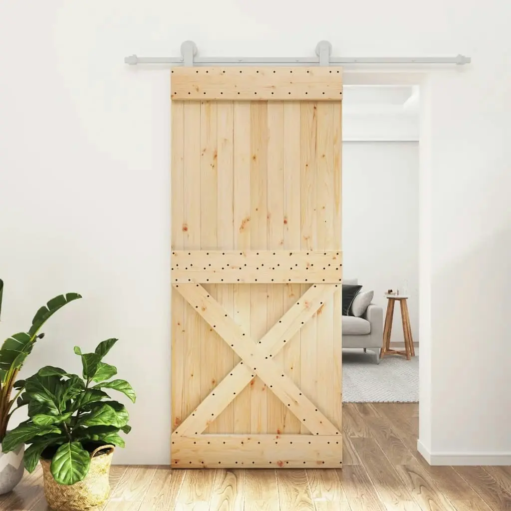 Sliding Door with Hardware Set 90x210 cm Solid Wood Pine 3203097