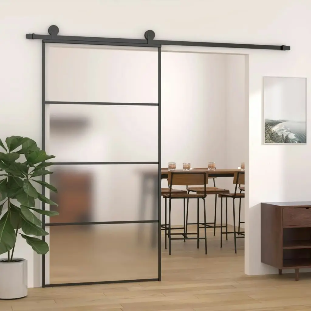 Sliding Door Frosted ESG Glass and Aluminium 102.5x205 cm Black 151663