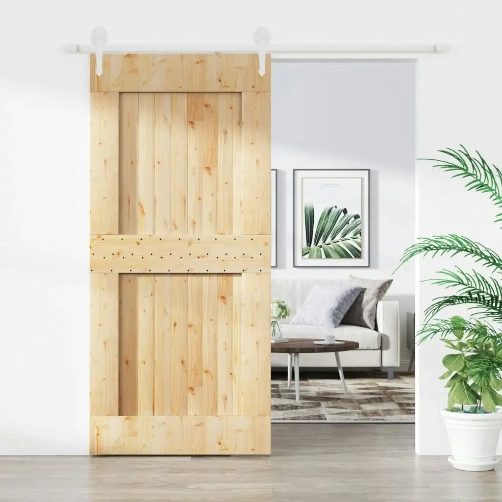 Sliding Door with Hardware Set 95x210 cm Solid Wood Pine 3203264