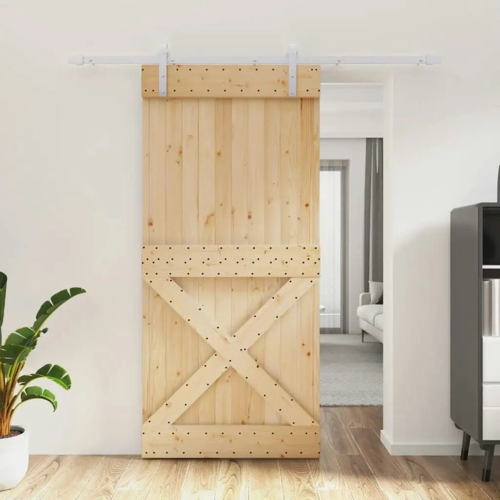 Sliding Door with Hardware Set 95x210 cm Solid Wood Pine 3203042