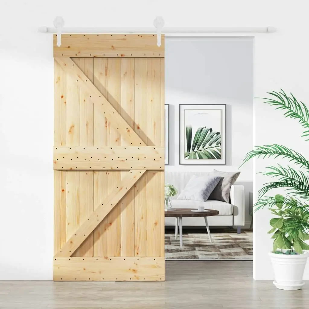 Sliding Door with Hardware Set 95x210 cm Solid Wood Pine 3203250