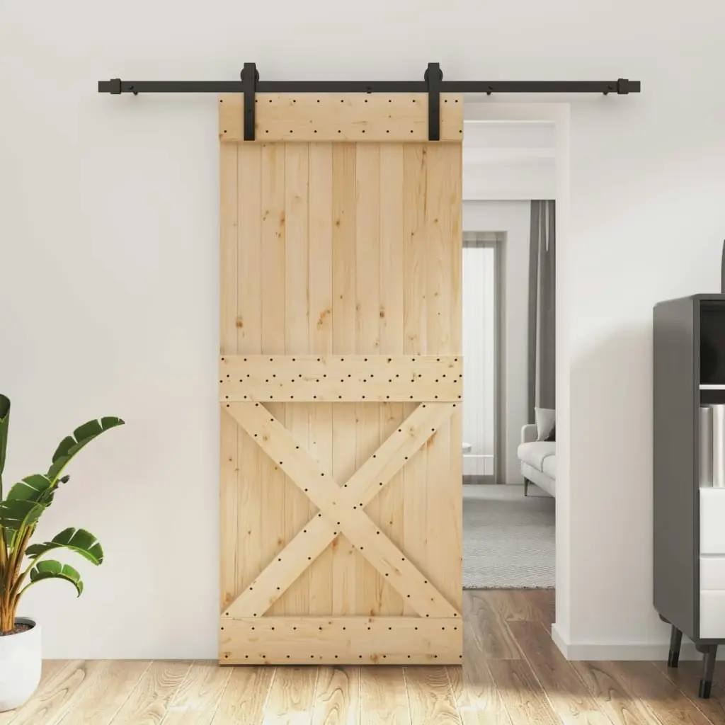 Sliding Door with Hardware Set 90x210 cm Solid Wood Pine 3203001