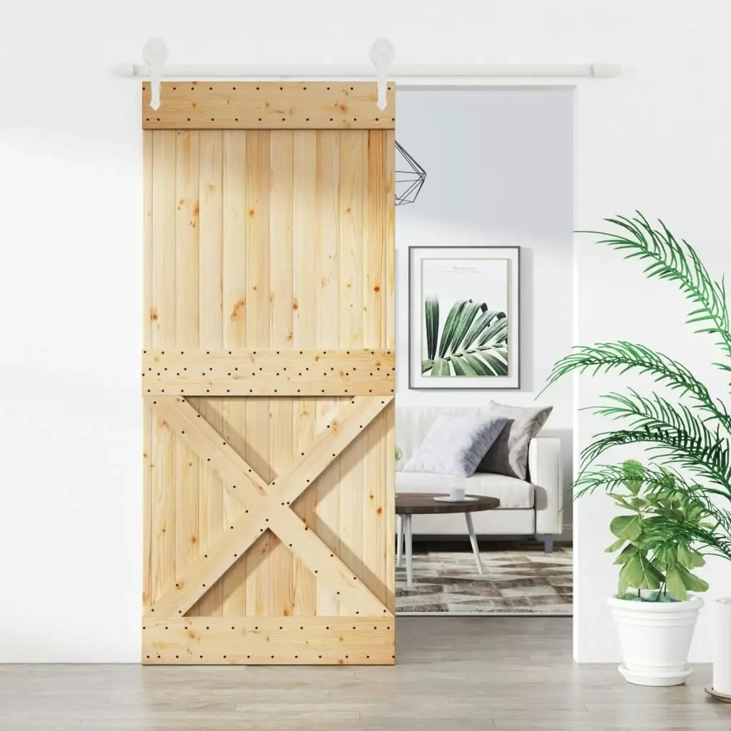 Sliding Door with Hardware Set 90x210 cm Solid Wood Pine 3203226