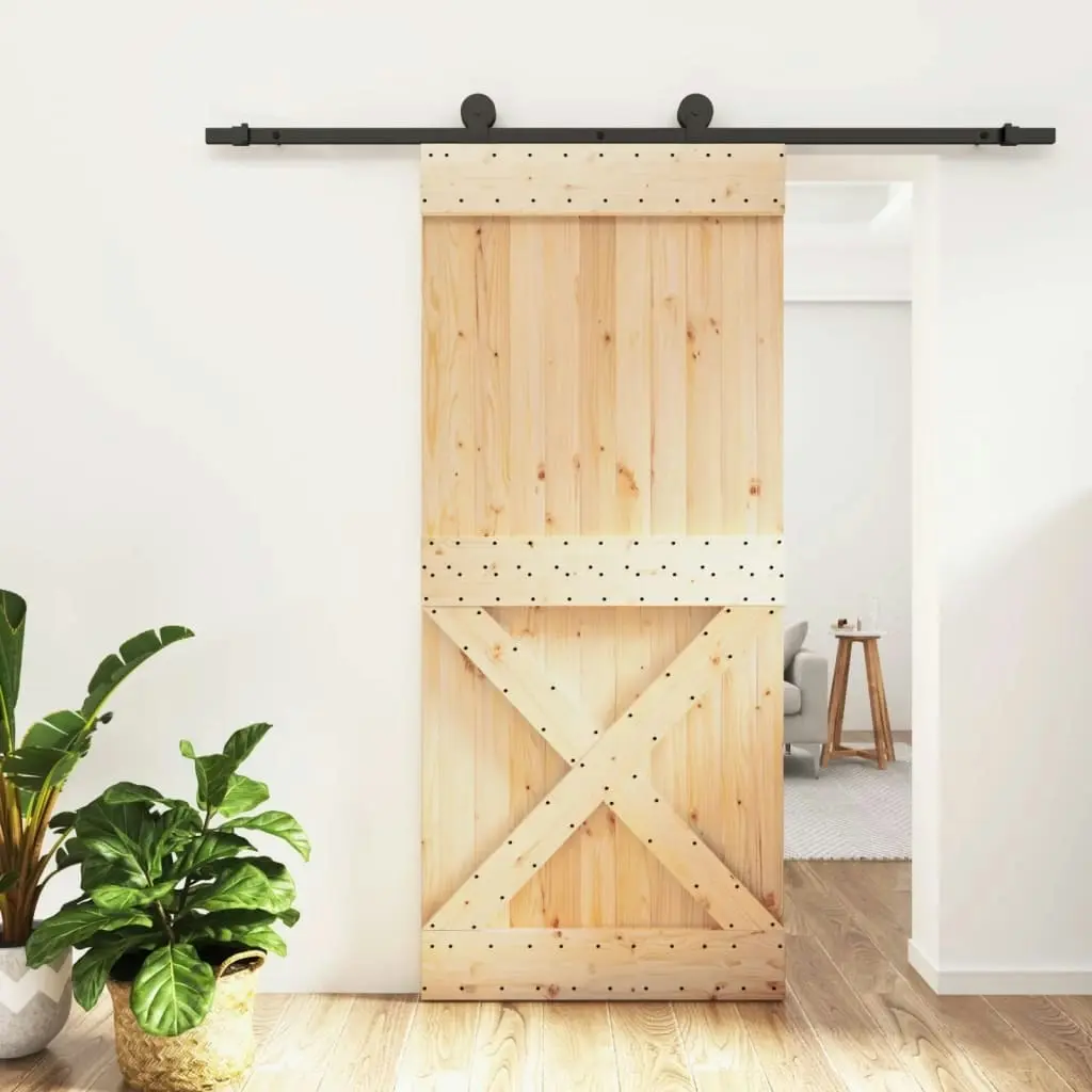 Sliding Door with Hardware Set 90x210 cm Solid Wood Pine 3203079