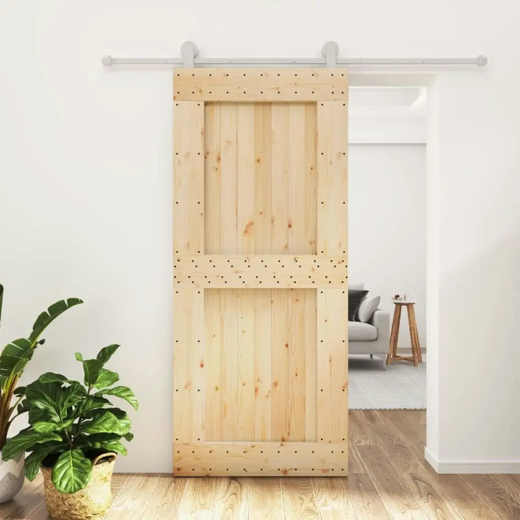 Sliding Door with Hardware Set 90x210 cm Solid Wood Pine 3203113