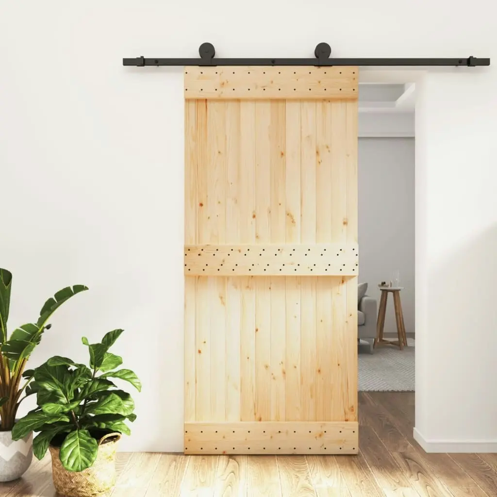 Sliding Door with Hardware Set 95x210 cm Solid Wood Pine 3203068