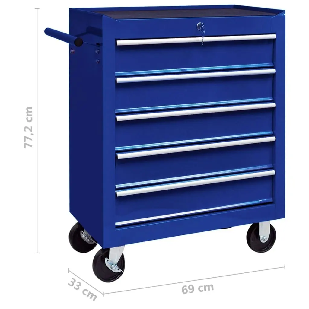 Workshop Tool Trolley with 5 Drawers Blue 147171