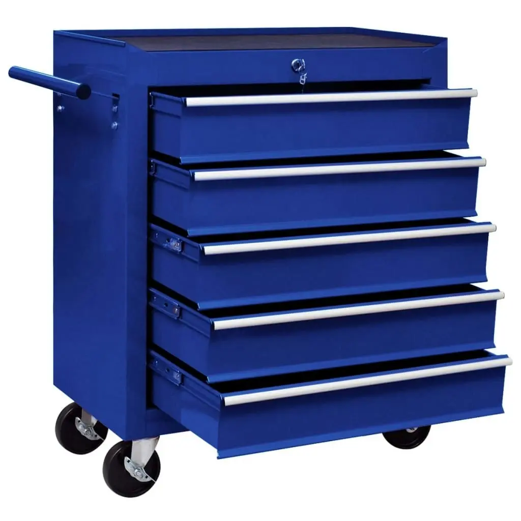 Workshop Tool Trolley with 5 Drawers Blue 147171