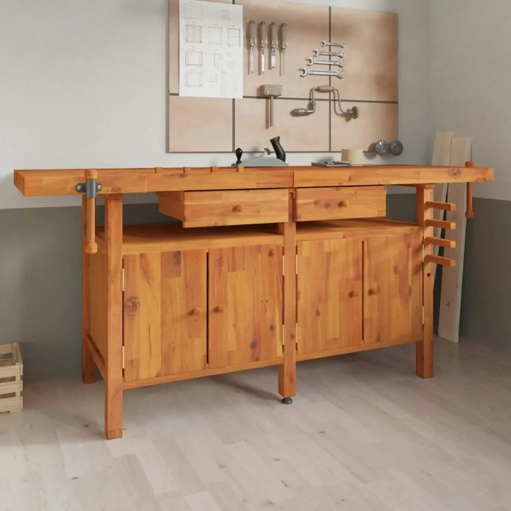 Workbench with Drawers and Vices 192x62x83 cm Solid Wood Acacia 153326