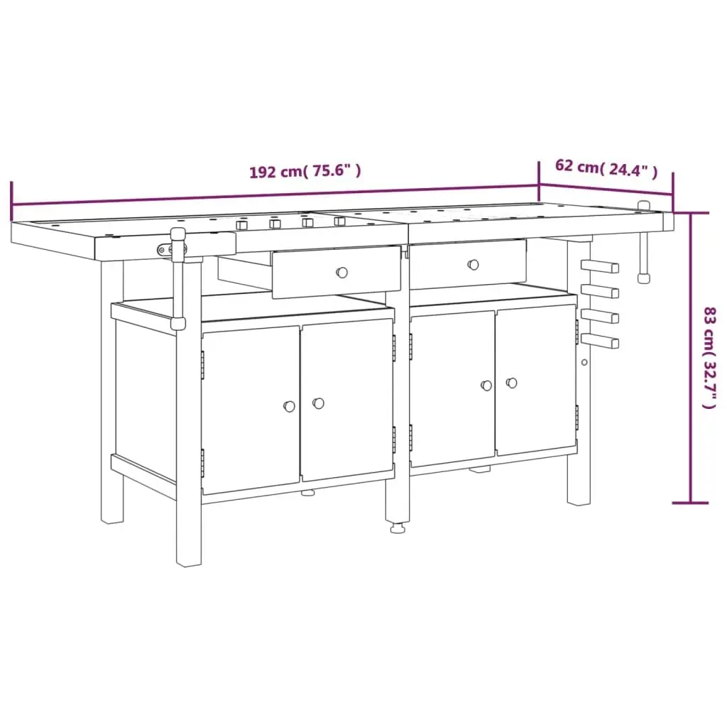 Workbench with Drawers and Vices 192x62x83 cm Solid Wood Acacia 153326