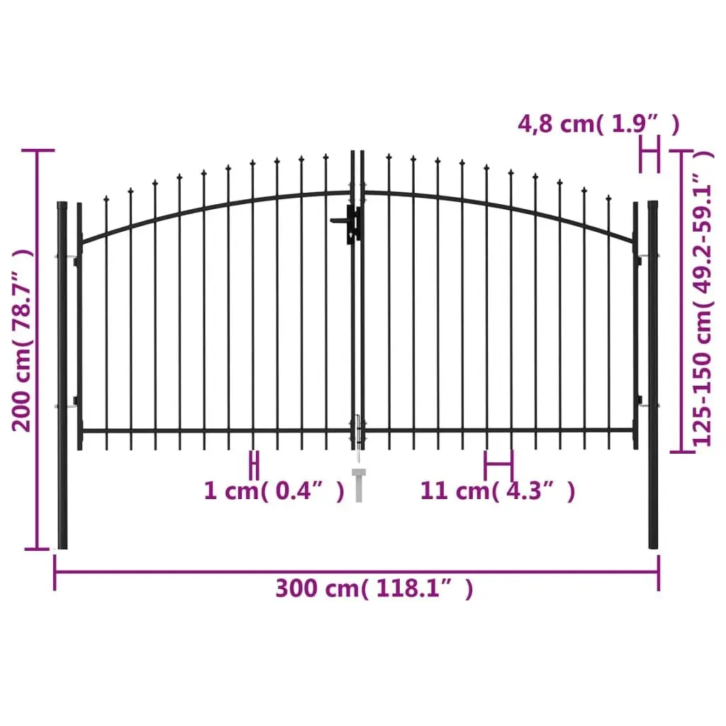 Fence Gate Double Door with Spike Top Steel 3x1.5 m Black 146028