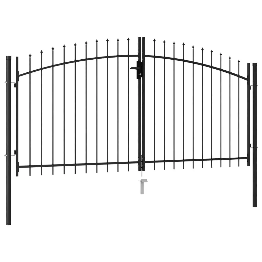 Fence Gate Double Door with Spike Top Steel 3x1.5 m Black 146028