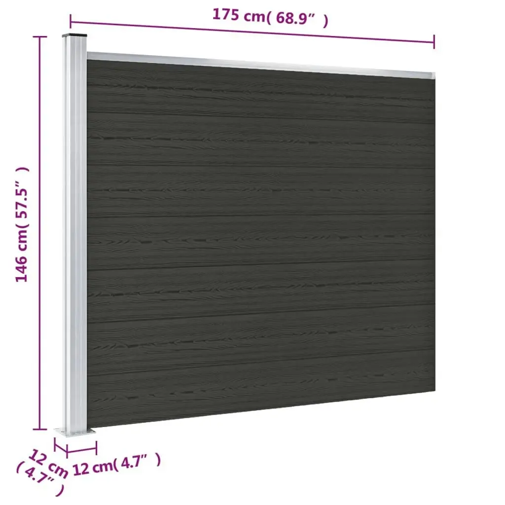 Fence Panel WPC 175x146 cm Black 148985